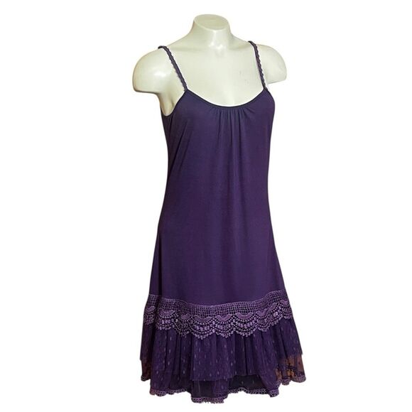 RYU: Purple Women’s 3D Floral Spaghetti Strap Lace Tiered Hem Dress - Picture 3 of 10